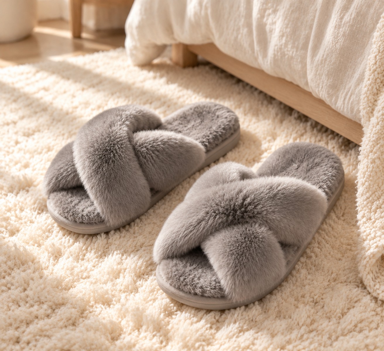 Fuzzy Cross Band Slippers photo 32